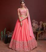 Gorgeous Peach Zari and Sequins Embroidered Designer Organza Lehenga Choli with Dupatta