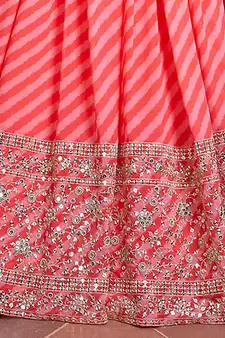 peach zari and sequins embroidered organza lehenga set choli with dupatta with dupatta