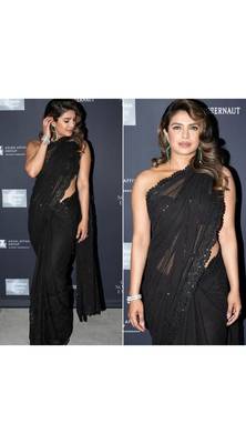 Black embroidered georgette saree with blouse 4