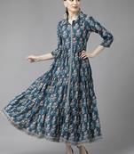 Blue printed cotton long-dresses