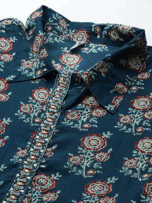 Blue printed cotton long-dresses 4