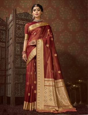 red embroidered organza sarees with unstitched blouse 1