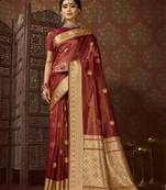 red embroidered organza sarees with unstitched blouse