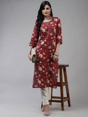 Red printed cotton kurtas-and-kurtis 5