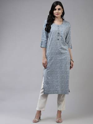 Blue printed cotton kurtas-and-kurtis 1