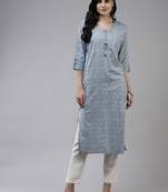 Blue printed cotton kurtas-and-kurtis