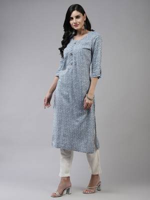 Blue printed cotton kurtas-and-kurtis 2