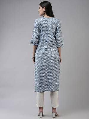 Blue printed cotton kurtas-and-kurtis 3