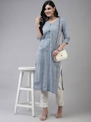 Blue printed cotton kurtas-and-kurtis 5