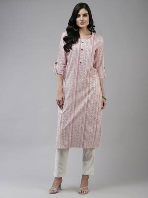 Peach printed cotton kurtas-and-kurtis 1