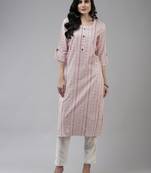 Peach printed cotton kurtas-and-kurtis