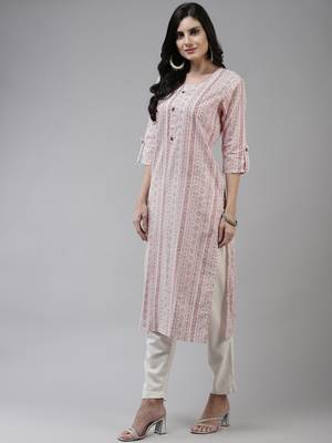 Peach printed cotton kurtas-and-kurtis 2