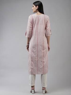 Peach printed cotton kurtas-and-kurtis 3