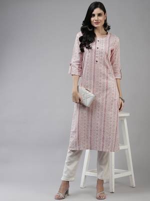 Peach printed cotton kurtas-and-kurtis 5