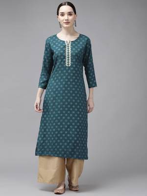 Teal-green printed rayon kurtas-and-kurtis 1