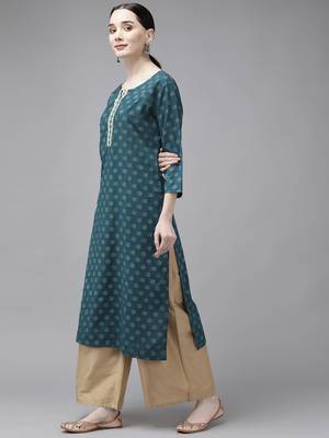 Teal-green printed rayon kurtas-and-kurtis 2
