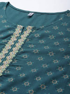 Teal-green printed rayon kurtas-and-kurtis 4