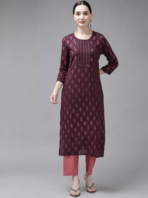 Burgundy printed rayon kurtas-and-kurtis 1