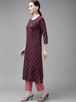 Burgundy printed rayon kurtas-and-kurtis 2