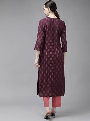 Burgundy printed rayon kurtas-and-kurtis 3