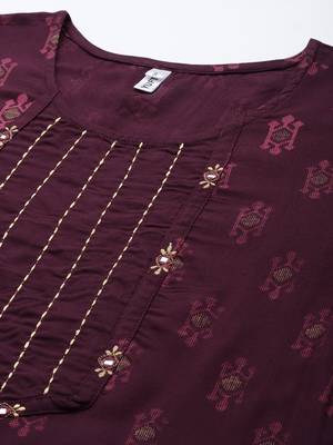 Burgundy printed rayon kurtas-and-kurtis 4