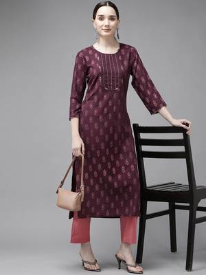 Burgundy printed rayon kurtas-and-kurtis 5