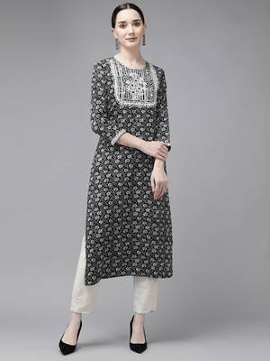Black printed rayon kurtas-and-kurtis 1