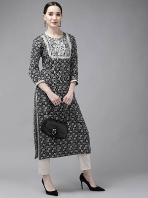 Black printed rayon kurtas-and-kurtis 5