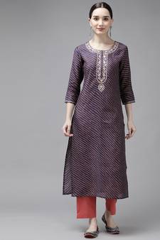 Blue printed silk kurtas-and-kurtis