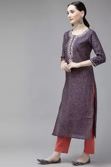 Blue printed silk kurtas-and-kurtis