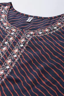 Blue printed silk kurtas-and-kurtis