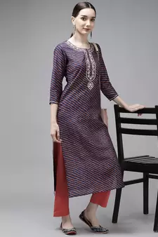 Blue printed silk kurtas-and-kurtis