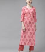 Pink printed cotton kurtas-and-kurtis