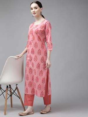 Pink printed cotton kurtas-and-kurtis 5