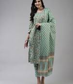 Sea-green printed cotton ethnic-kurtis