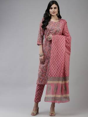 Pink printed cotton ethnic-kurtis 1