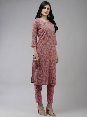 Pink printed cotton ethnic-kurtis 2