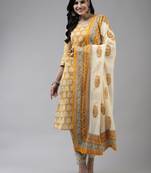Yellow printed cotton ethnic-kurtis