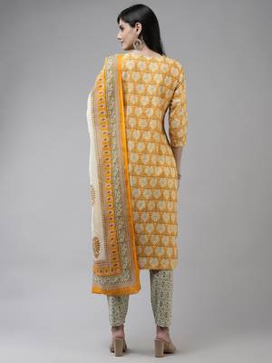 Yellow printed cotton ethnic-kurtis 3