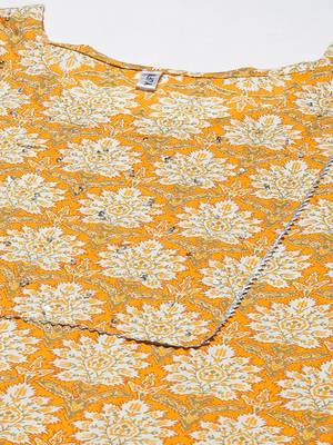 Yellow printed cotton ethnic-kurtis 4
