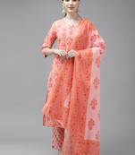 Peach printed cotton ethnic-kurtis