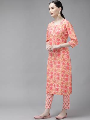 Peach printed cotton ethnic-kurtis 2