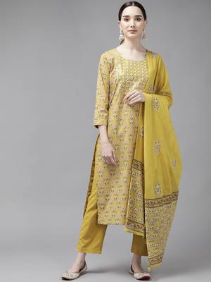 Mustard printed cotton ethnic-kurtis 1