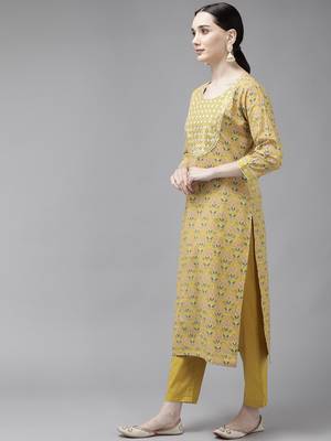 Mustard printed cotton ethnic-kurtis 2