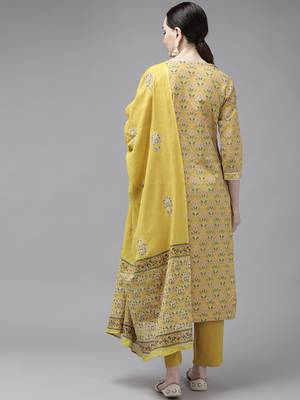 Mustard printed cotton ethnic-kurtis 3
