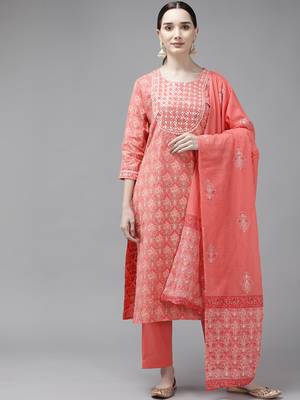 Peach printed cotton ethnic-kurtis 1
