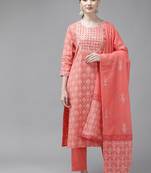 Peach printed cotton ethnic-kurtis