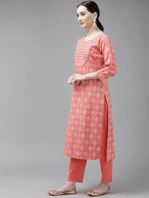 Peach printed cotton ethnic-kurtis 2
