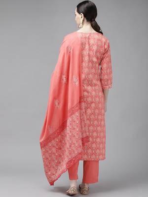 Peach printed cotton ethnic-kurtis 3