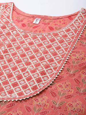 Peach printed cotton ethnic-kurtis 4